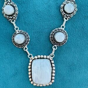 925 Sterling Rainbow Moonstone Necklace 22”